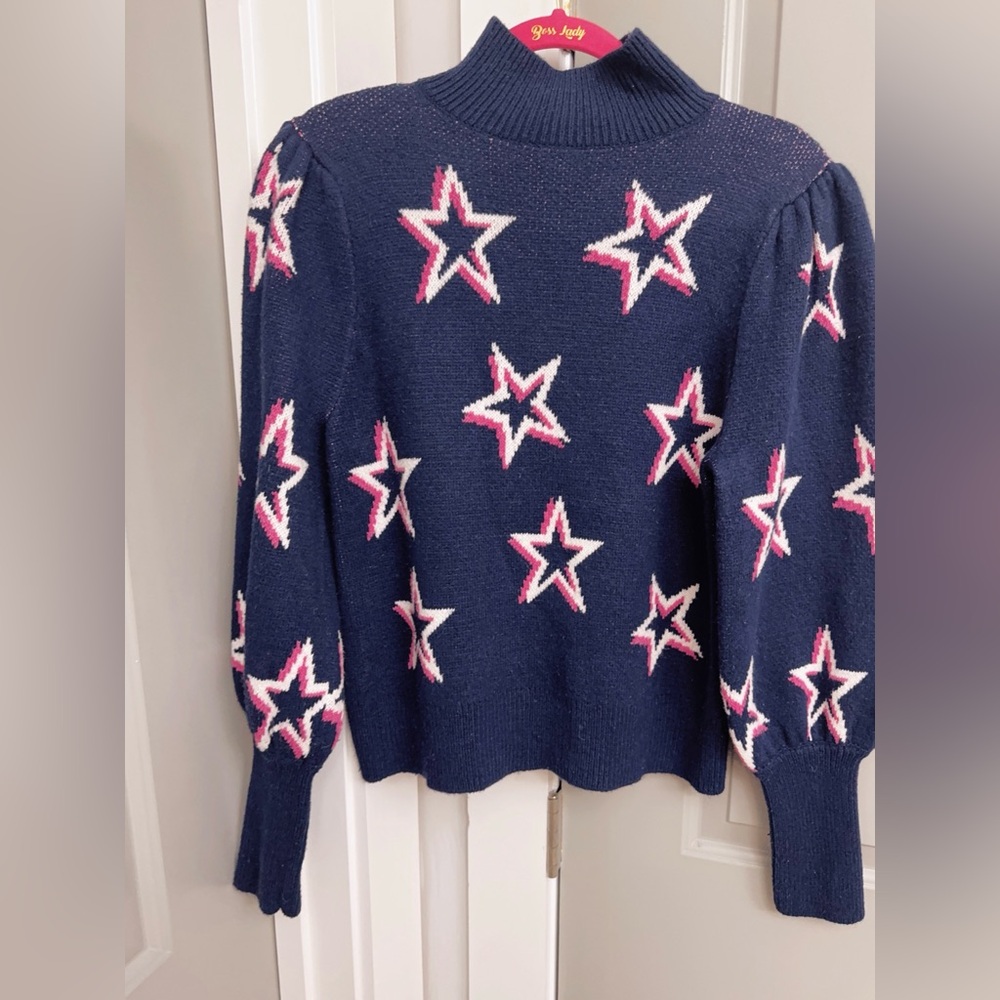 GAP Navy Blue Star Print Knit Pullover Sweater Size Medium - Picture 4 of 5